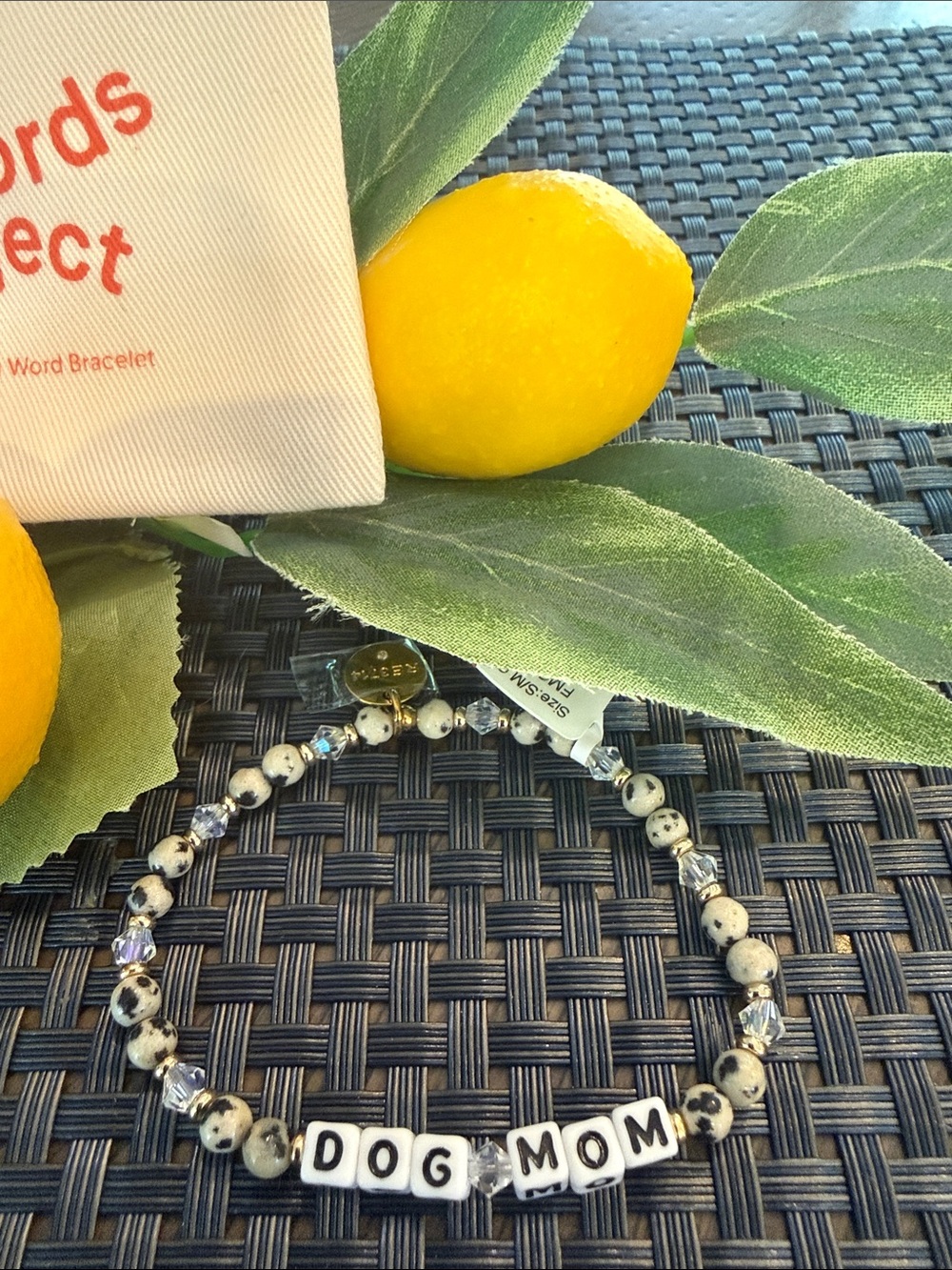 Dog Mom Beaded Stretch Bracelet - Speckled Gray and White